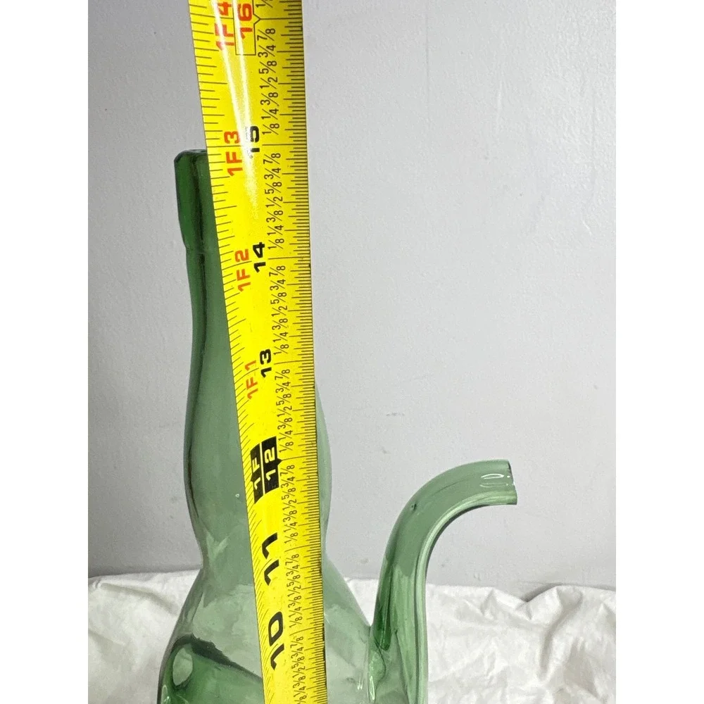 Vintage Green Glass Wine Carafe Decanter with Handle and Spout Unique Art Glass